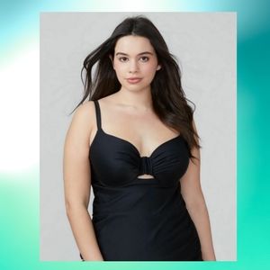 Lane Bryant Cacique Black Relaxed Underwire Swim Tankini Top